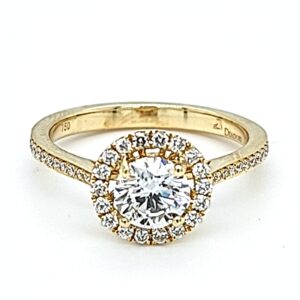 8KY engagement ring. 43 diamonds=1.01 ct. TW. Lab grown center.